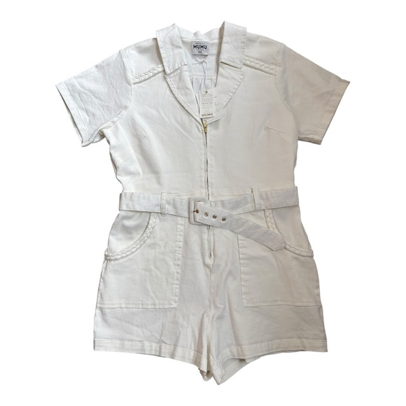 Show Me Your MUMU Outlaw Romper Denim Pearly White Women’s Size XXL - Picture 7 of 13